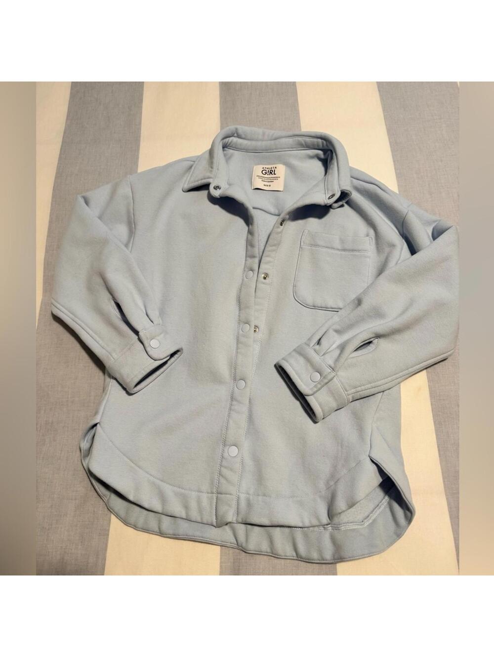 Athleta Girl Girl's Size medium 8/10  Shirt Jacket Shacket Fleece Blue Button Up